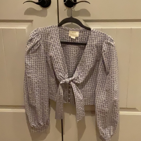 Maeve Cropped Gingham Blouse Size Small - Picture 2 of 3